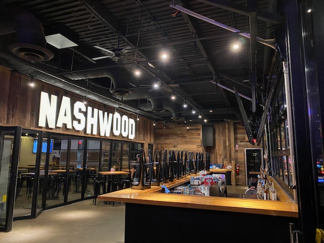 Finished lighting installation inside the Nashwood restaurant and bar