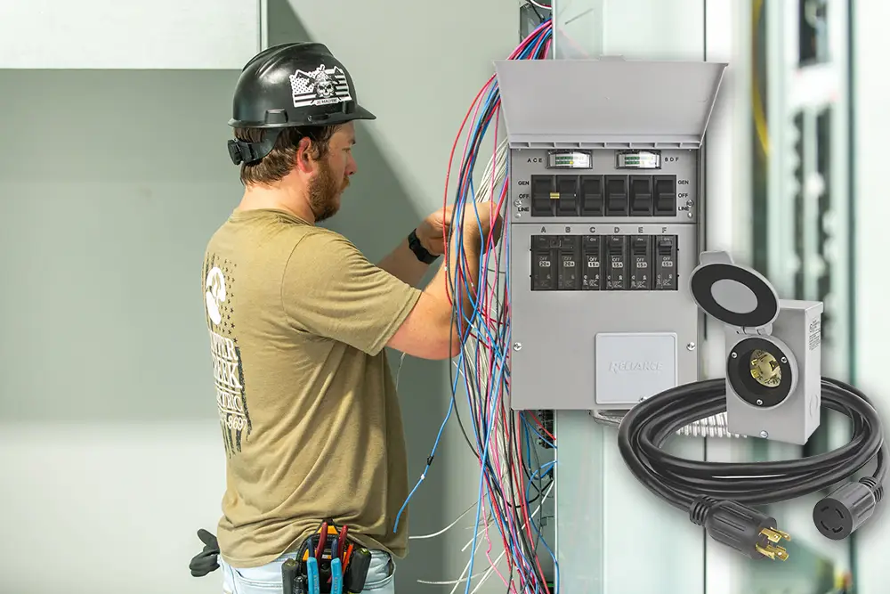 Copper Creek Electric technician wiring a transfer switch panel